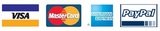 Visa, MasterCard, American Express, and PayPal logos